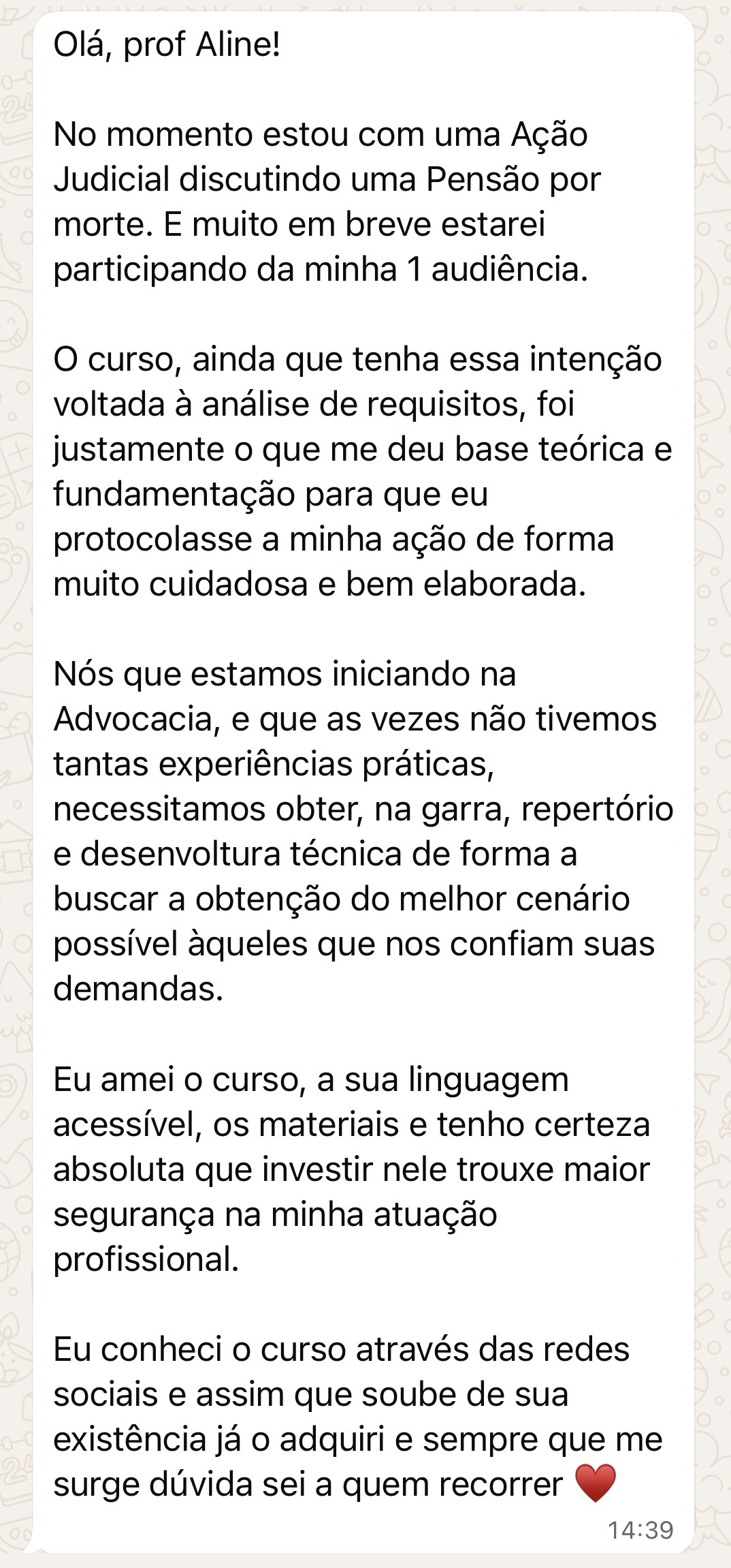 Depoimento de aluna do Operação Análise Previdenciária